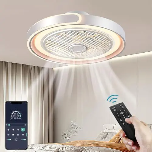Produktbild: ASJK Deckenleuchte mit Ventilator, leise, Deckenventilator mit Beleuchtung, App und Fernbedienung·· 72 W, 7200 lm, Dimmbar, für Wohn-, Schlaf- und Esszimmer, 6-Gang, Timer, Weiß