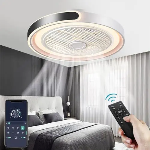 Produktbild: ASJK Deckenventilator mit Licht, Modern LED Dimmbar Deckenleuchte mit Ventilator und Fernbedienung Leise 72 W, 7200 lm, für Wohn, Schlaf- und Esszimmer, 6-Gang, Timer, Schwarz