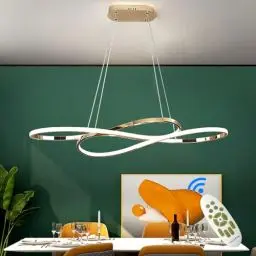 Produktbild: ASJK Hängelampe Esstisch Moderne LED Pendelleuchten, 54W Kronleuchter Dimmbar mit Fernbedienung, Acryl-Hängeleuchte für die Küchen, Esszimmer, Wohnzimmer. Gold