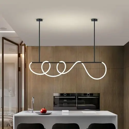 Produktbild: ASJK LED Pendelleuchte Schwarz Moderner Kronleuchter 100 cm, Höhenverstellbar Beleuchtungskörper, DIY-Formen, Esszimmer-Lampe und Wohnzimmer,35W