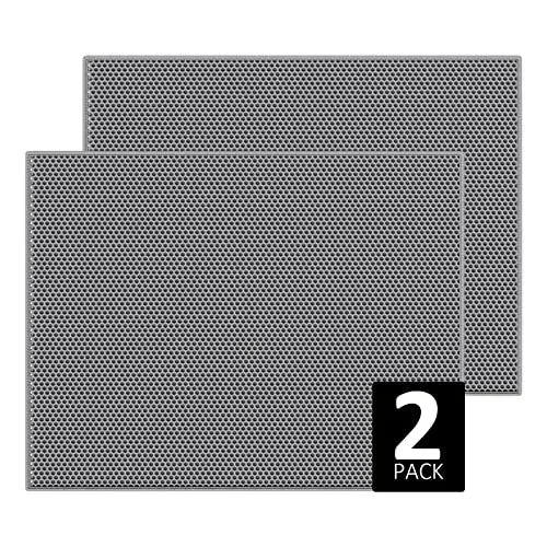 Produktbild: ASOBEAGE Katzenstreu-Matte: doppellagiges Wabendesign - erleichtert das Aufsammeln von Katzenstreu und die Reinigung, wasserdicht, kratz- und rutschfest, tierfreundlich (61 * 38cm, grau, 2 Packungen)