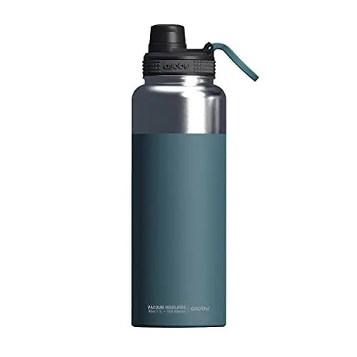 Produktbild: Asobu BPA-freie Mighty Trinkflasche aus Edelstahl mit einfachem Griff und leicht zugänglichem Ausguss, hält 12/24 Stunden heiß/kalt (blau)