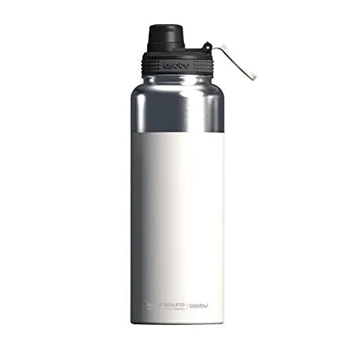 Produktbild: Asobu Mighty Trinkflasche aus Edelstahl, BPA-frei, mit einfachem Griff und leicht zugänglichem Ausguss, hält 12/24 Stunden heiß/kalt (weiß)
