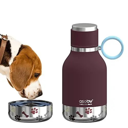 Produktbild: Asobu - Dog Bowl - Edelstahlflasche mit Hundenapf 1 Liter Burgunderrot