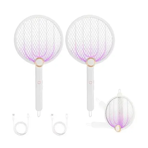 Produktbild: ASPECTEK 2er Set Elektrische Fliegenklatsche, 3000 V Elektro-Mückenklatsche und UV-Mückenlampe mit USB-Ladekabel, gegen Fliegende Insekten, für Innenbereich, Küche und Garten