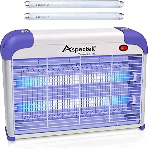 Produktbild: ASPECTEK Lila Insektenvernichter Elektrisch, 2800V Mückenlampe mit 20W UV-Lampe. Tötet Mücken, Motten, Fliegen. Mit 2 Ersatz - Glühbirnen, ideal für Haushalt