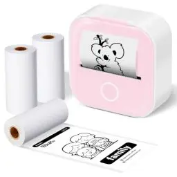 Produktbild: ASprink Mini Pocket Printer mit 3 Papierrollen, T02 Mini Drucker, Sticker Drucker, Mini Aufkleberdrucker, Thermodrucker, Mini Bluetooth Drucker, Inkeless Drucker für Notizen, Memos, Zeitschriften, DIY