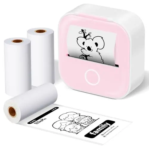 Produktbild: ASprink Mini Pocket Printer mit 3 Papierrollen, T02 Mini Drucker, Sticker Drucker, Mini Aufkleberdrucker, Thermodrucker, Mini Bluetooth Drucker, Inkeless Drucker für Notizen, Memos, Zeitschriften, DIY