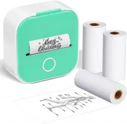 Produktbild: ASprink T02 Bluetooth Thermal Mini Printer - Portable Sticker Machine - Pocket for iPhone, Green with 3 Rolls Paper Journal, Memo, Photo, Grün