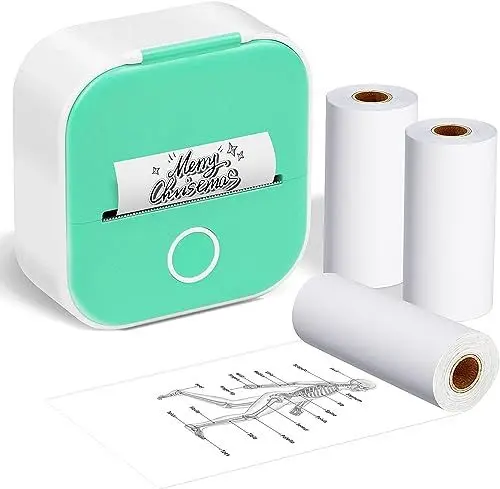 Produktbild: ASprink T02 Bluetooth Thermal Mini Printer - Portable Sticker Machine - Pocket for iPhone, Green with 3 Rolls Paper Journal, Memo, Photo, Grün