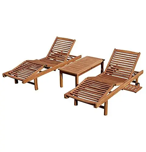 Produktbild: ASS 2X Hochwertige Teak Sonnenliege Gartenliege Strandliege Liegestuhl Holzliege Holz sehr robust Modell: Cozy+ 1x Beistelltisch Coco 110x50cm von