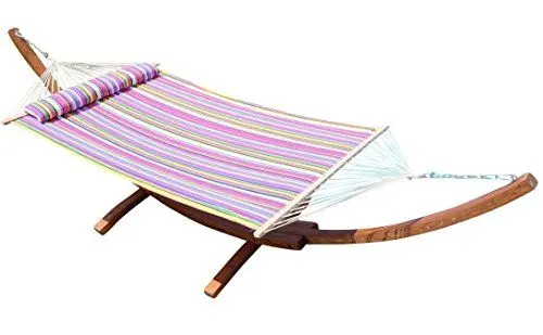 Produktbild: ASS 410cm XXL Luxus Hängemattengestell aus Holz Lärche mit Hängematte Limited Edition (Edelstahl - GEPOLSTERT) mit Stabhängematte von