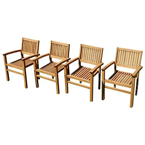 Produktbild: ASS 4Stk ECHT Teak Design Gartensessel Miami Gartenstuhl Sessel Holzsessel Gartenmöbel Stapelstuhl Stapelsessel Teakholz sehr robust stapelbar
