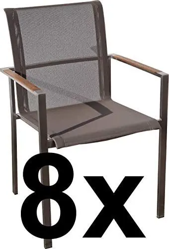 Produktbild: ASS 8Stk Designer Gartenstuhl mit Armlehne Kuba-BRAUN Gastroqualität Stapelsessel Gartensessel Stapelstuhl Sessel Edelstahl Batyline Textilene Teak stapelbar sehr robust