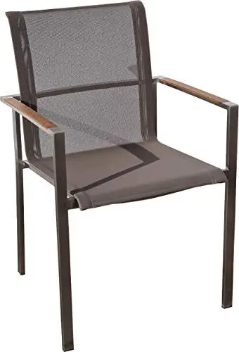Produktbild: ASS Designer Gartenstuhl mit Armlehne Kuba-BRAUN Gastroqualität Stapelsessel Gartensessel Stapelstuhl Sessel Edelstahl Batyline Textilene Teak stapelbar sehr robust