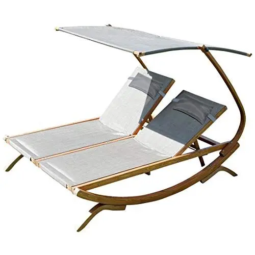 Produktbild: ASS Doppel - Sonnenliege Doppelliege TULUM extrabreit für 2 Personen mit verstellbarem Dach aus Holz Lärche von Farbe:Braun