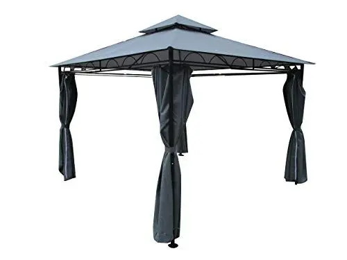Produktbild: ALEOS. AS-S Eleganter Garten - Pavillon 3x3 Meter, Dach 100% WASSERDICHT UV30+, 9m², mit 4 Vorhängen anthrazit Modell: 7075-3x3