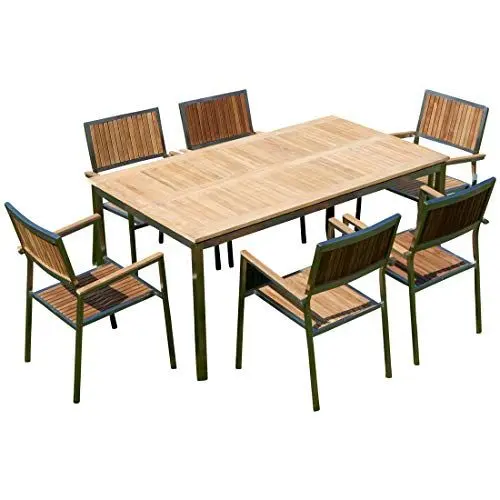 Produktbild: ALEOS. Gartengarnitur Edelstahl Teak Se: Tisch 160x90 cm + 6 Teak Sessel Serie Kuba A-Grade Teak Holz Serie Kuba Gastroqualität