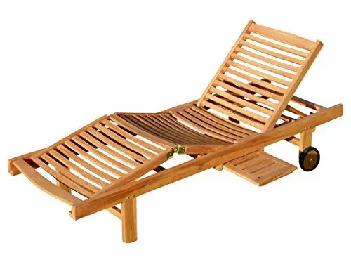 Produktbild: ALEOS. echt Teak Sonnenliege Gartenliege Strandliege Holzliege Holz vielfach verstellbar mit Tisch sehr robust Modell Cozy