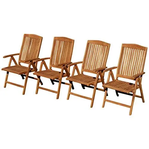 Produktbild: ALEOS. Teak Design Hochlehner Gartensessel Gartenstuhl Sessel Holzsessel Klappsessel Gartenmöbel Holz sehr robust 7fach-verstellbar Modell: Tobago, Größe:4 Stück