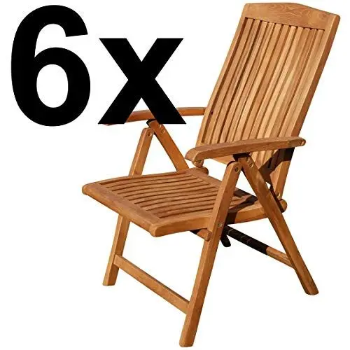 Produktbild: ALEOS. Teak Design Hochlehner Gartensessel Gartenstuhl Sessel Holzsessel Klappsessel Gartenmöbel Holz sehr robust 7fach-verstellbar Modell: Tobago, Größe:6 Stück