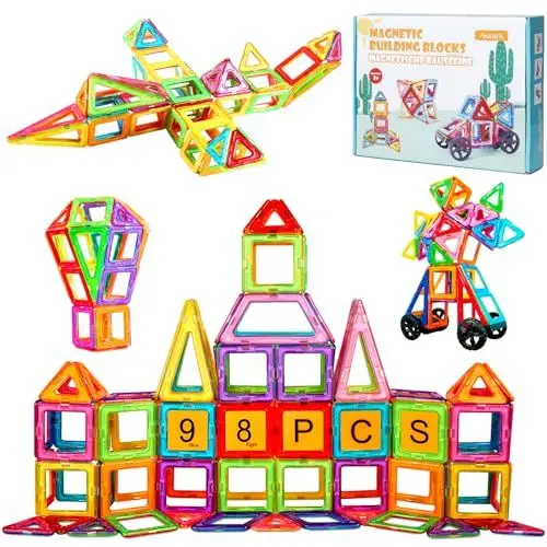 Produktbild: Assark 98pcs Magnetische Bausteine, Castle Magnetblöcke Konstruktion Bauen Blöcke Set für Kinder Spielzeug für 3 4 5 6 7 8 Jahre Alte, Lernspielzeug für Mädchen Jungen Geschenk