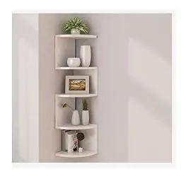 Produktbild: asskanaer Eckregale zur Wandmontage, klassisches, radiales Eck-Wandregal mit 5 Ebenen for die Aufbewahrung von Bücherregalen (Color : White)