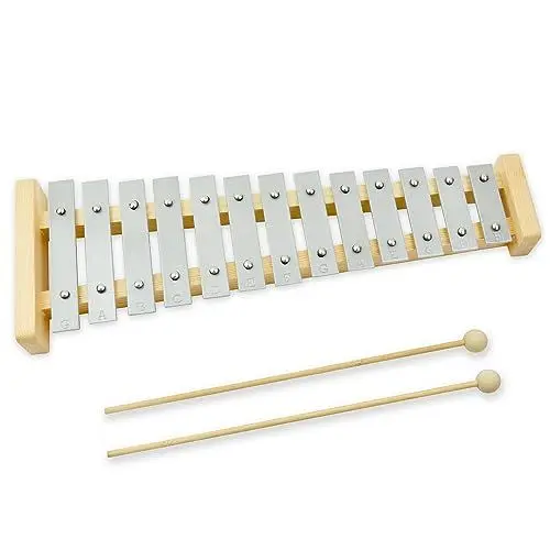 Produktbild: A-Star 13-Noten-Sopran-Glockenspiel-Xylophon mit silbernen Tasten und zwei Holzschlägeln – diatonisch, 2 Oktaven G5 bis E6