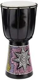 Produktbild: A-Star 6 Zoll bemalte bunte afrikanische Djembe-Trommel – authentisch handgefertigt, Seil gestimmt, Fell aus Naturfell – 30 cm Höhe, 15 cm Durchmesser