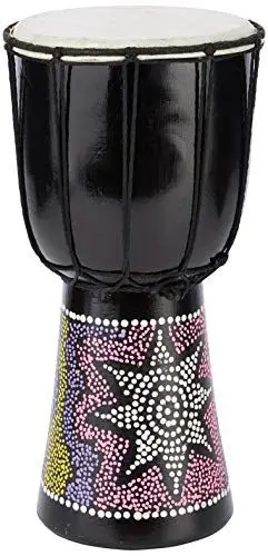 Produktbild: A-Star 6 Zoll bemalte bunte afrikanische Djembe-Trommel – authentisch handgefertigt, Seil gestimmt, Fell aus Naturfell – 30 cm Höhe, 15 cm Durchmesser