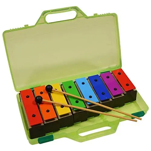 Produktbild: A-Star Buntes Glockenspiel-Set mit 8 Sopran-Regenbogen-Diatonischen Glockenspiel-Xylophonen in grünem Hartschalenkoffer mit zwei Schlägeln – C6 bis C7