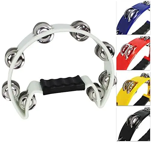 Produktbild: A-Star Halbmond-Tamburin, Double Jingle Bell Cutaway mit ergonomischem Griff – Sänger, Bands, Musiker, Musikunterricht – Weiß