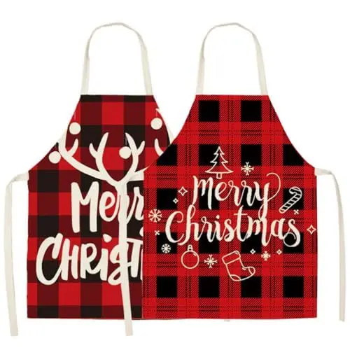 Produktbild: AstarFavor 2Pcs Weihnachten Schürze Kochschürze Weihnachtsschürze Damen Herren Weihnachten Küchenschürze Erwachsene Grillschürze für Küche, Grillen, Backen