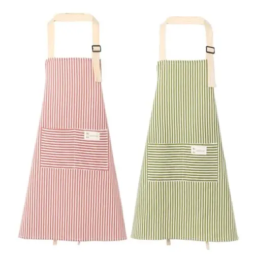 Produktbild: AstarFavor 2 Stücke Küchenschürze Damen,Schürze aus Baumwolle Leinen, verstellbare Küchenschürze Latzschürze Grillschürze für Kochen, Backen,Handwerk (Rot und Grün)