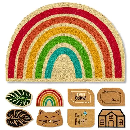 Produktbild: Astra natürliche Fußmatte Kokos - Kokosmatte 40x60cm Regenbogen - rutschfeste Schmutzfangmatte - außen Fussmatte innen - Türmatte überdachter Außenbereich