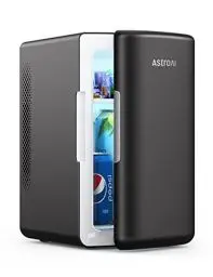 Produktbild: AstroAI 2 in 1 Mini Kühlschrank, 6 Liter Fridge / 8 Dosen mit Kühl- und Heizfunktion, 12V / 220V Steckdose für Autos, Büros und Schlafsäle, Schwarz