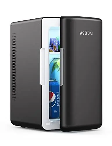 Produktbild: AstroAI 2 in 1 Mini Kühlschrank, 6 Liter Fridge / 8 Dosen mit Kühl- und Heizfunktion, 12V / 220V Steckdose für Autos, Büros und Schlafsäle, Schwarz