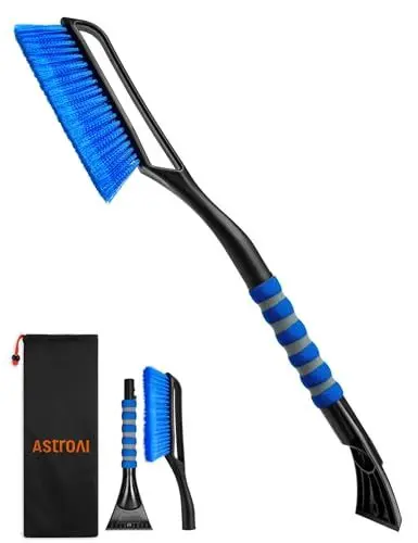 Produktbild: AstroAI Eiskratzer Auto mit Besen Schneebesen Abnehmbarer 68CM Lang mit große Kante Borsten & Ergonomischem Schaumstoffgriff & Langlebiger Scheibenkratzer lackschonend für Auto Blau
