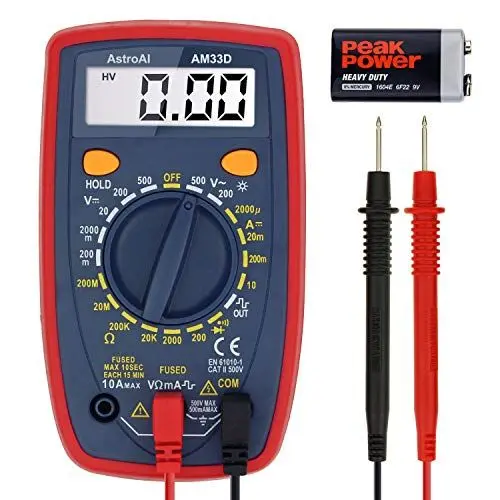 Produktbild: AstroAI Digital Multimeter voltmeter strommessgerät Tester Messung von AC/DC Spannung, DC Strom, Widerstand, Diode, Kontinuität Messinstrument mit großes LCD-Anzeige und Hintergrundbeleuchtung
