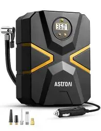 Produktbild: AstroAI Kompressor Auto Autoreifen Pumpe Luftpumpe 10,3 bar 12V DC mit Echtzeit-LCD-Display Voreingestellter Reifendruck Abschalautomatik Luftkompressor für Auto, Fahrräder, Motorrad, Ball