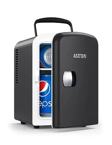 Produktbild: AstroAI Mini Kühlschrank, 4 Liter Fridge 6 Dosen, Kleiner Kühlschrank mit 220V AC+12V DC Netzkabel für Autos, Büros, Schlafsäle und Kosmetik, Schwarz