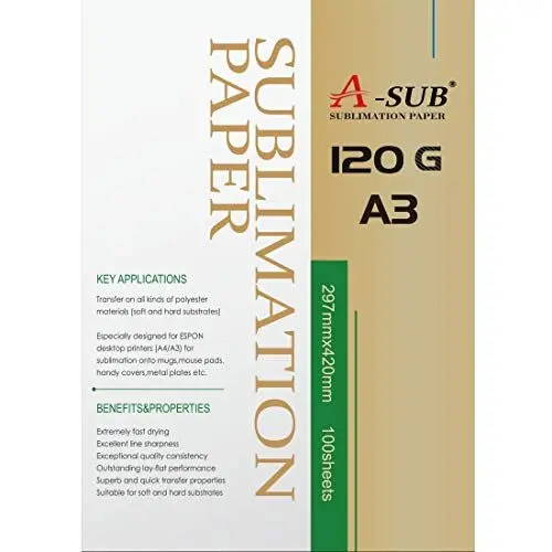 Produktbild: A-SUB Sublimationspapier A3, 297 x 420 mm, 100 Blatt, 120 g/m², Kompatibel mit EPSON, SAWGRASS, RICOH, BROTHER Sublimationsdruckern