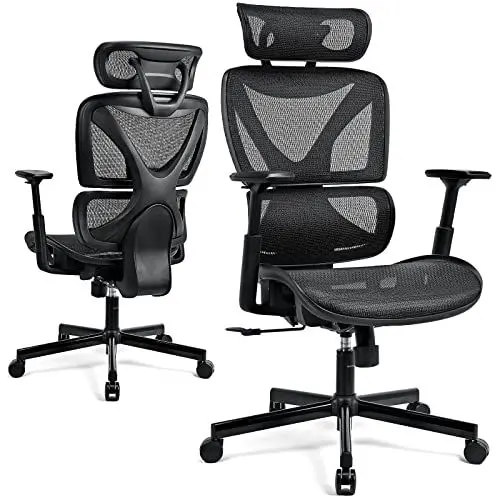 Produktbild: Asukale Bürostuhl Ergonomischer, Schreibtischstuhl, Pc Computerstuhl, mit 3D Verstellbarer Armlehne, Kopfstütze, Lendenwirbelstütze, Höhenverstellung und Wippfunktion, Schwarz
