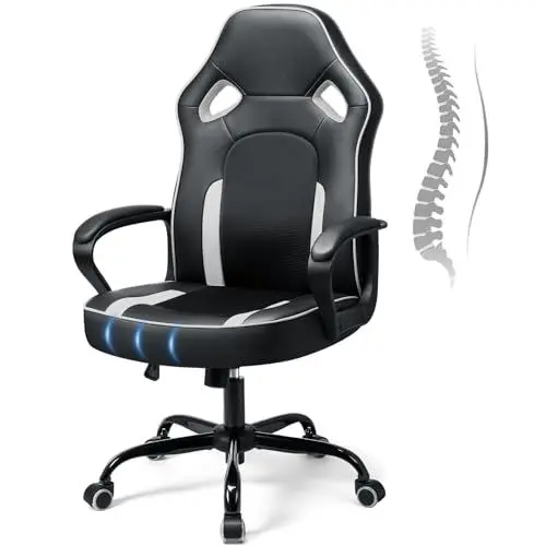 Produktbild: Asukale Bürostuhl Racing Gaming Stuhl Stil, Ergonomischer Schreibtisch Stuhl,Höhenverstellbarer Bürostuhl mit Armlehnen,PC bürostuhl Leder 150 kg Tragfähigkeit Schwarz/Gray
