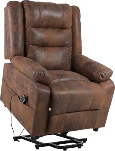 Produktbild: Asukale Elektrischer Relaxsessel Fernsehsessel Massagesessel mit Aufzug Heizung Liegefunktion Flockleder (Braun)