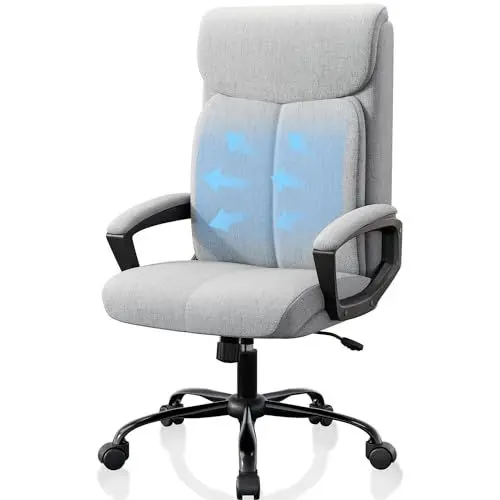 Produktbild: Asukale Ergonomischer Grau Bürostuhle, Schreibtischstuhl, Chefsessel, PC Computerstuhl, mit Gepolsterter Armlehne und Weiche Kopfstütze, Rückenlehne und Wippfunktion, Höhenverstellbar