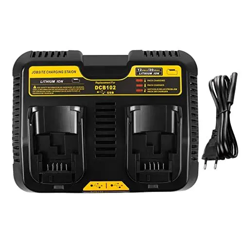 Produktbild: ASUNCELL Dual Port Akku Ladegerät Kompatibel mit Dewalt DCB115 18V XR, 3.0A 12V-20V MAX Li-Ion Schnell-Ladegerät mit 2 2.1A USB Ports Kompatibel mit Dewalt 18V DCB-Akku Ersatz-Ladegerät für DCB Serie