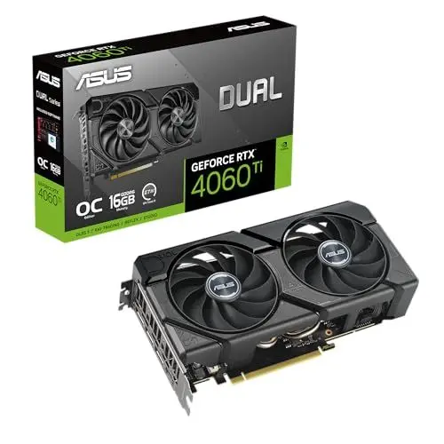 Produktbild: ASUS Dual GeForce RTX 4060 Ti EVO OC Edition 16GB GDDR6 Gaming Grafikkarte (Nvidia GeForce RTX4060Ti EVO DLSS 3, PCIe 4.0, 1x HDMI 2.1a, 3X DisplayPort 1.4a, DUAL-RTX4060TI-O16G-EVO)