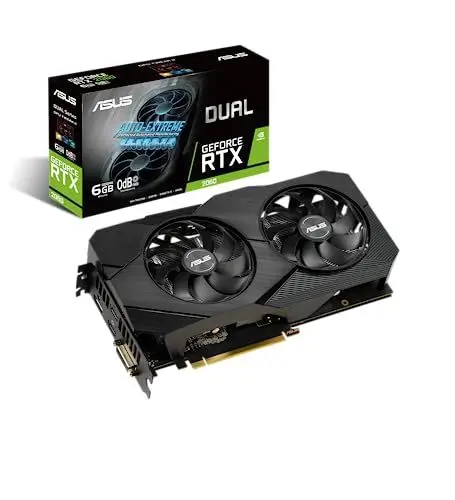 Produktbild: ASUS Dual Nvidia GeForce RTX 2060 6GB EVO Gaming Grafikkarte (GDDR6 Speicher, PCIe 3.0, 1x HDMI 2.0b, 1x DVI, 1x DisplayPort 1.4, DUAL-RTX2060-6G-EVO)