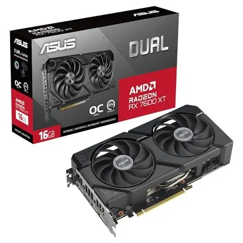 Produktbild: ASUS Dual Radeon RX 7600 XT OC Edition 16GB GDDR6 Gaming Grafikkarte (AMD Radeon RX7600XT, PCIe 4.0, 1x HDMI 2.1, 3x DisplayPort 2.1, DUAL-RX7600XT-O16G)